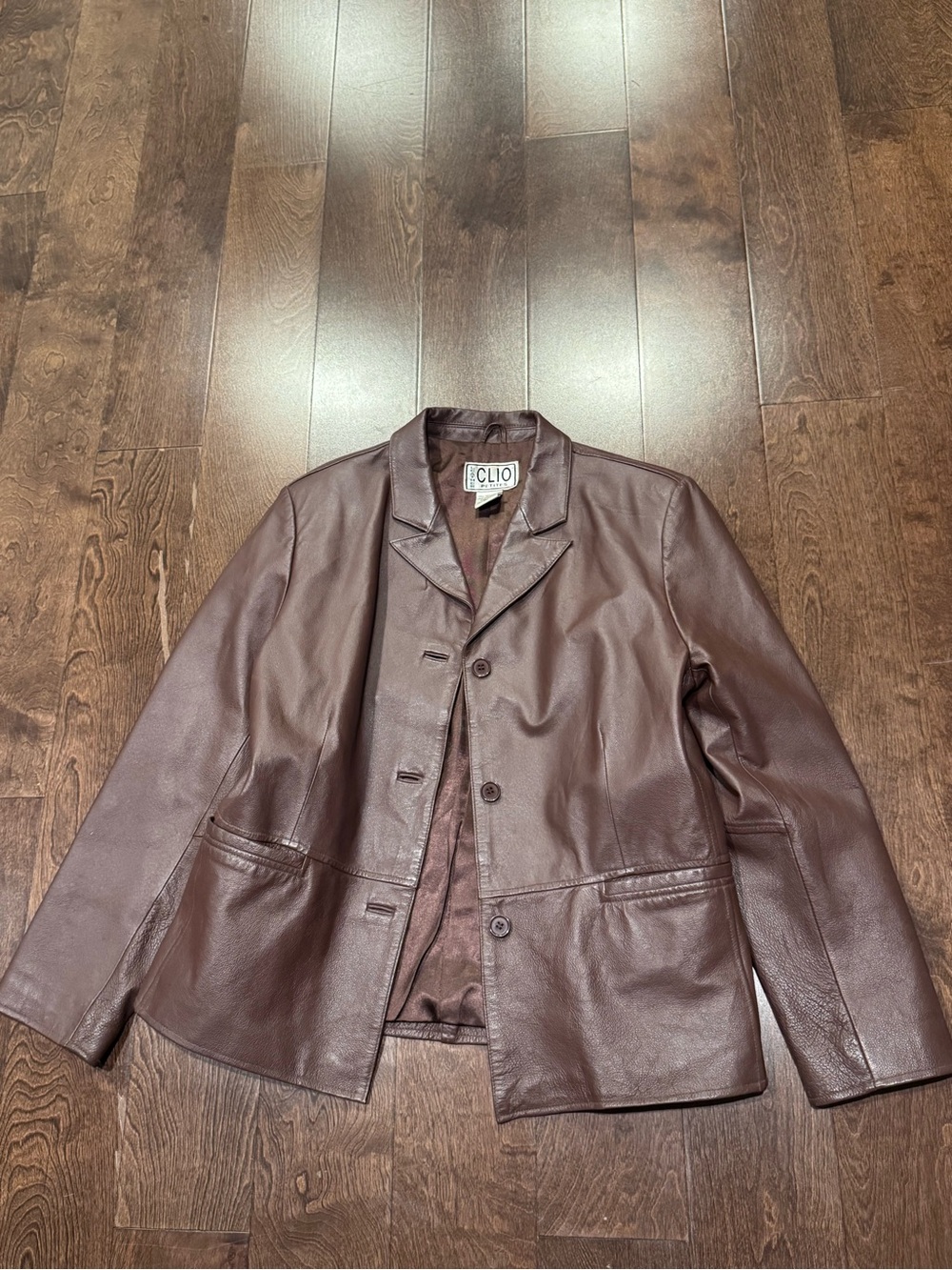 Clio Brown Leather Button-Front Jacket